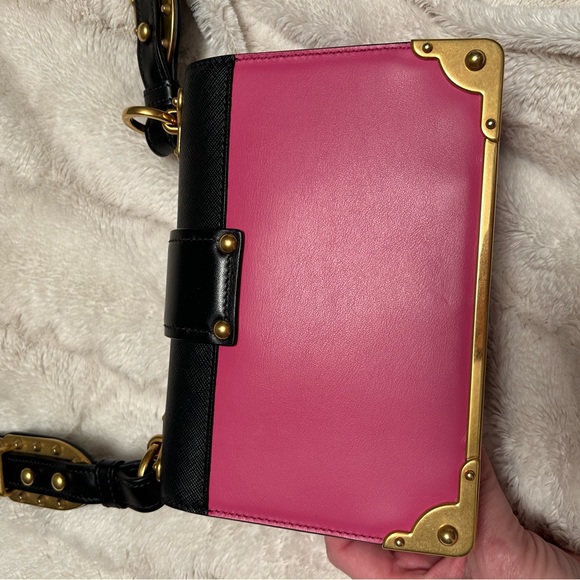 PRADA🩷City Calfskin saffiano cahier fuxia black bag💥sale!!!🔥 - Picture 8 of 13